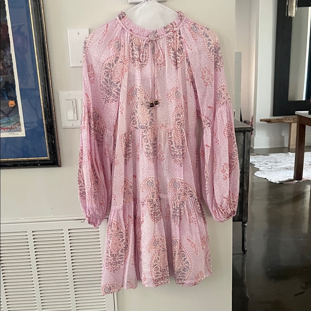 Oliphant Pink and Orange Paisley Long Sleeve Dress XS
